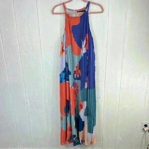 Pankaj & Nidhi Women’s Size Medium Chiffon Pleated Sleeveless Maxi Dress